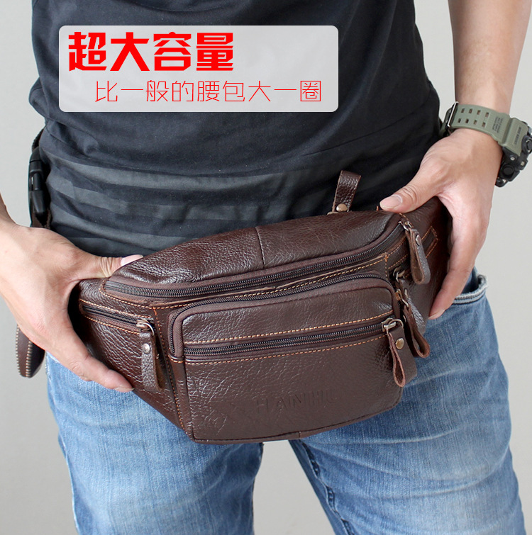 Running Gear Backpack - Genuine Cowhide Leather Waist Bag Men